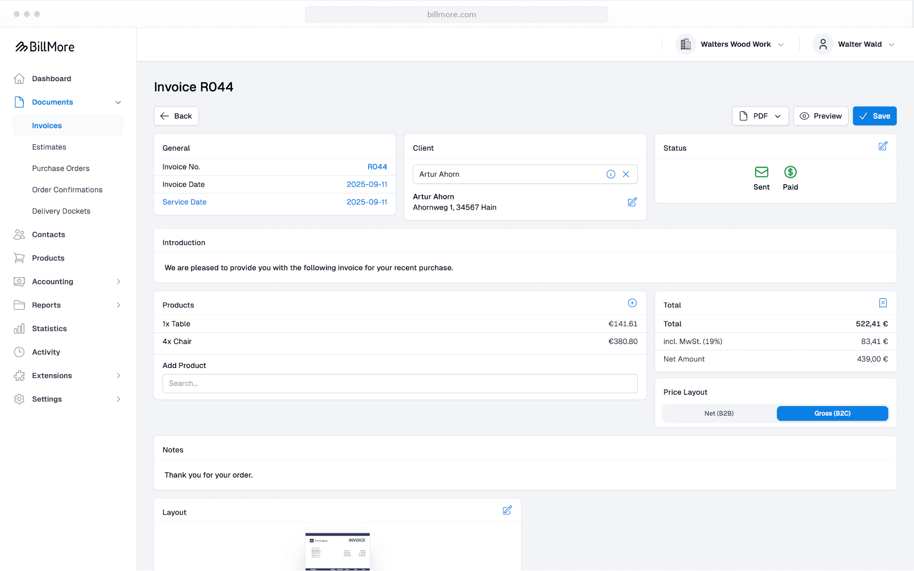 Create documents - BillMore Feature